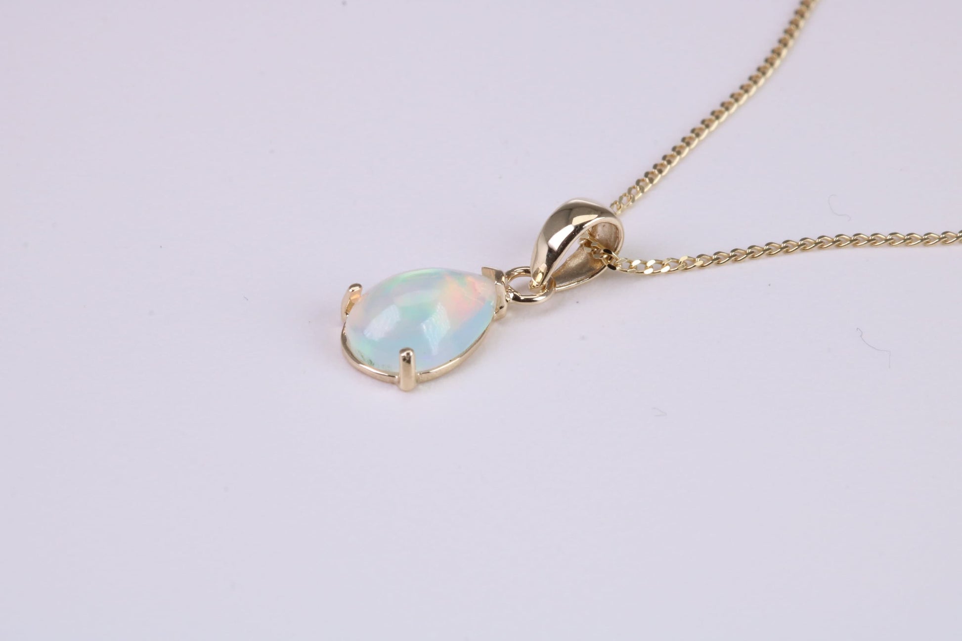 Natural Teardrop cut Opal set Stud Earrings with Necklace, Made from Solid Yellow Gold, With 18 Inch Long Chain