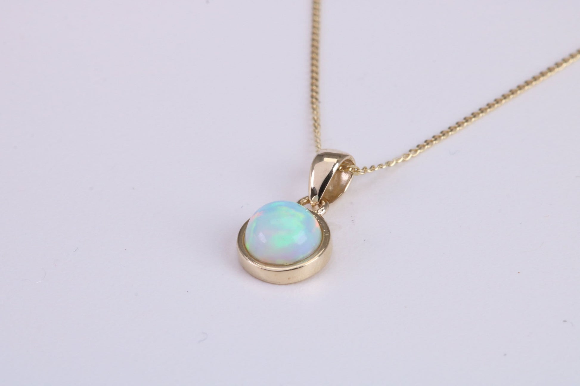 Natural Round cut Opal set Stud Earrings with Necklace, Made from Solid Yellow Gold, With 18 Inch Long Chain