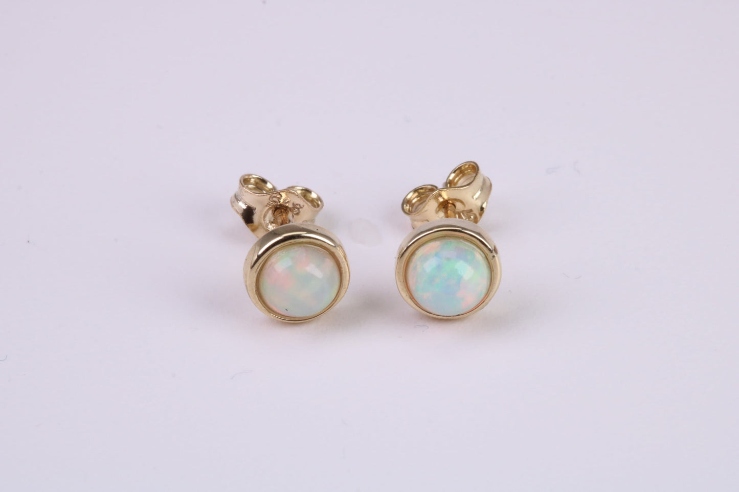 Natural Round cut Opal set Stud Earrings with Necklace, Made from Solid Yellow Gold, With 18 Inch Long Chain