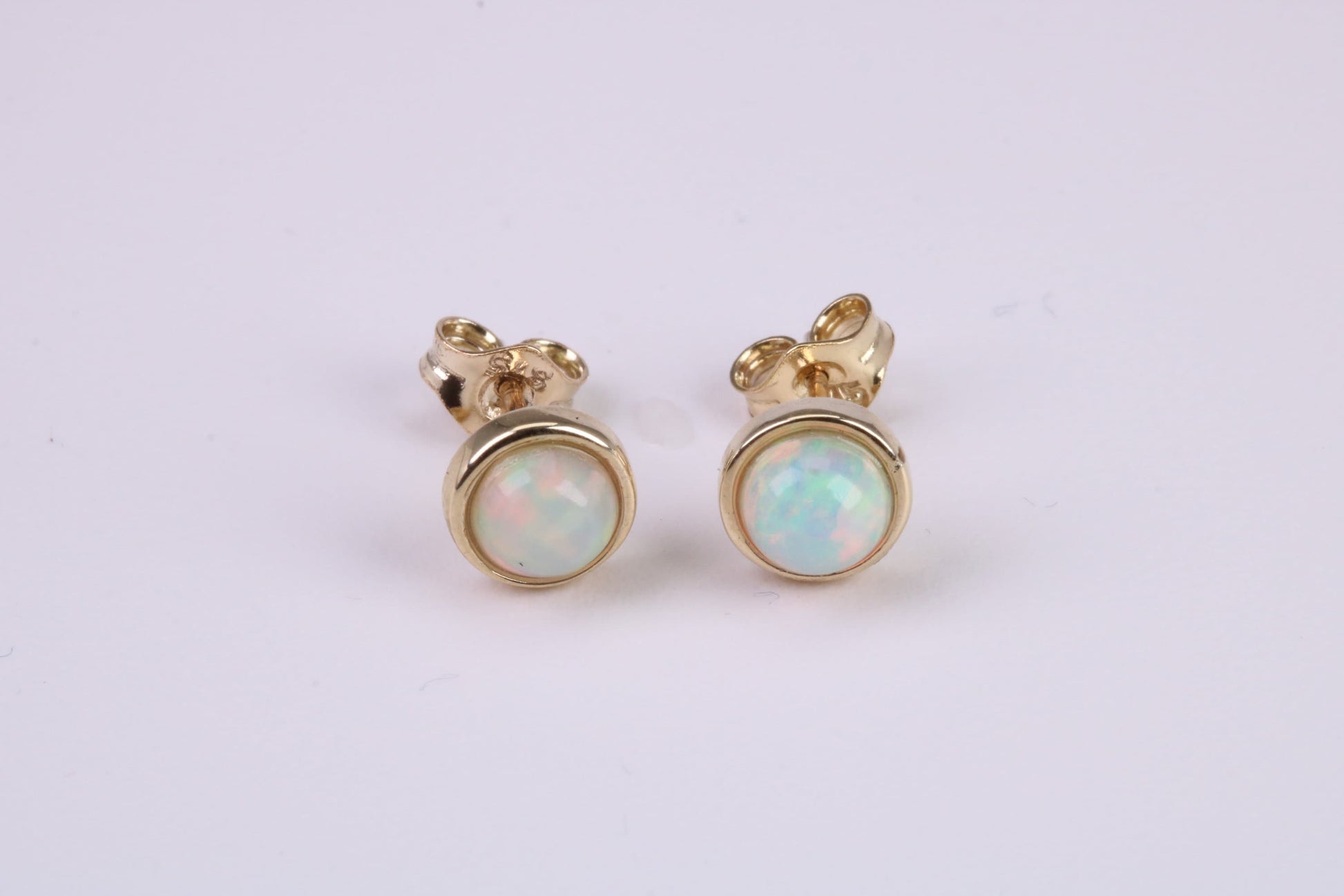 Natural Round cut Opal set Stud Earrings with Necklace, Made from Solid Yellow Gold, With 18 Inch Long Chain