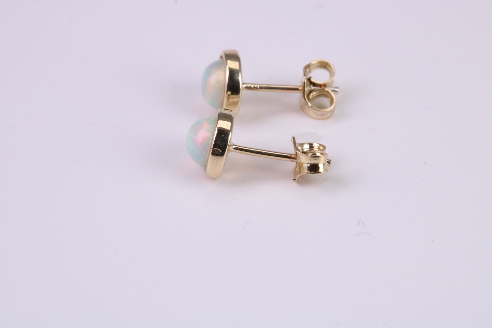 Natural Round cut Opal set Stud Earrings with Necklace, Made from Solid Yellow Gold, With 18 Inch Long Chain