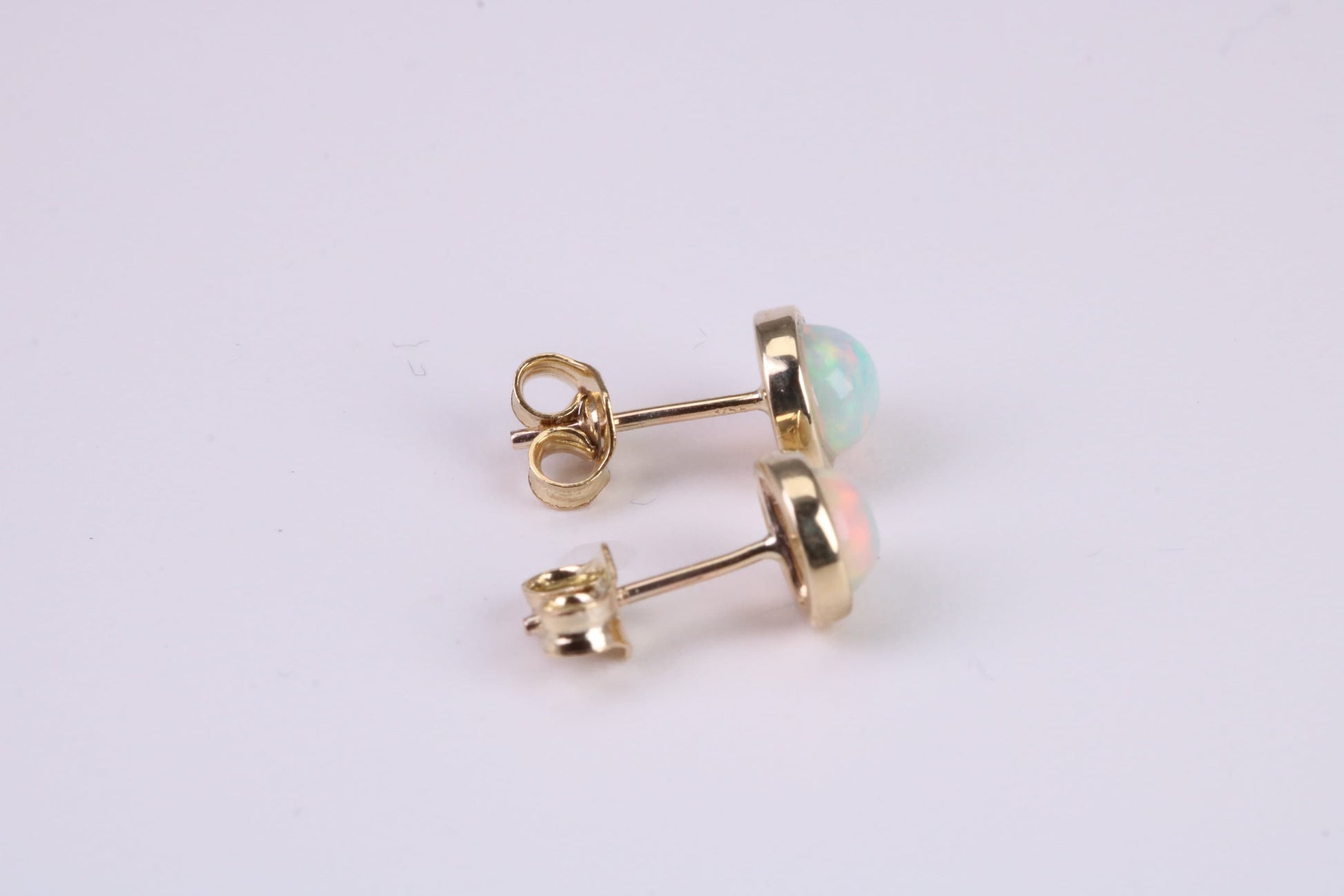 Natural Round cut Opal set Stud Earrings with Necklace, Made from Solid Yellow Gold, With 18 Inch Long Chain