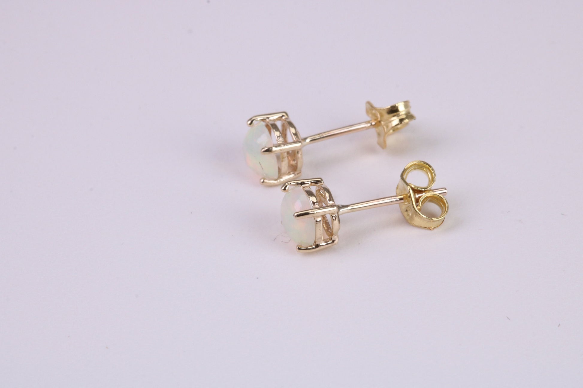 Natural Round cut Opal set Stud Earrings with Necklace, Made from Solid Yellow Gold, With 18 Inch Long Chain
