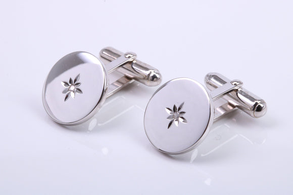 Natural Diamond set Solid Silver Cufflinks