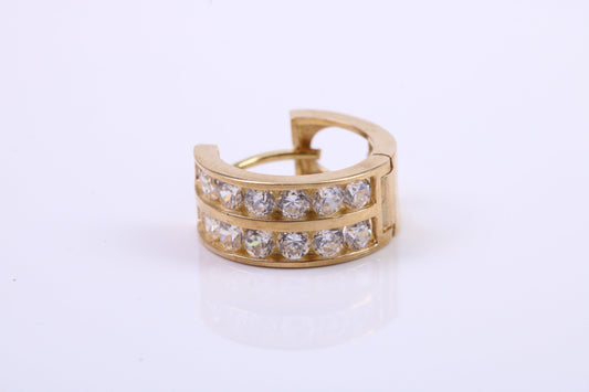 Gents 15 mm Round C Z set Hoop Single Earring, Made from Solid 9ct Yellow Gold