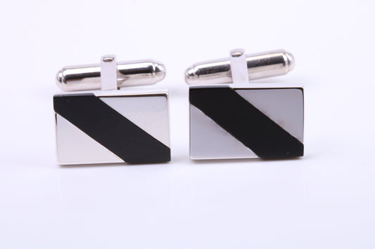 Black Onyx set Rectangle Solid Silver Cufflinks