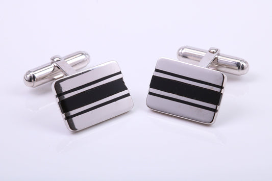 Black Onyx set Rectangle Solid Silver Cufflinks