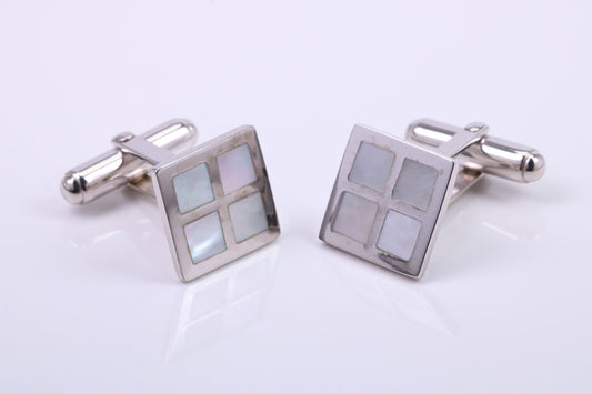 Mothe of Pearl set Square Solid Silver Cufflinks