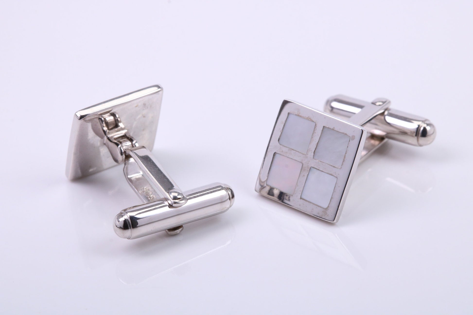 Mothe of Pearl set Square Solid Silver Cufflinks