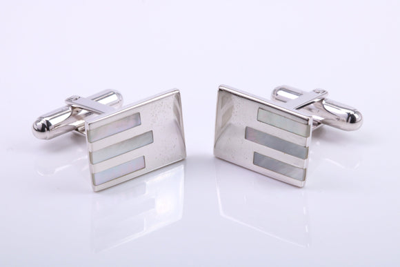 Mother of Pearl set Rectangle Solid Silver Cufflinks