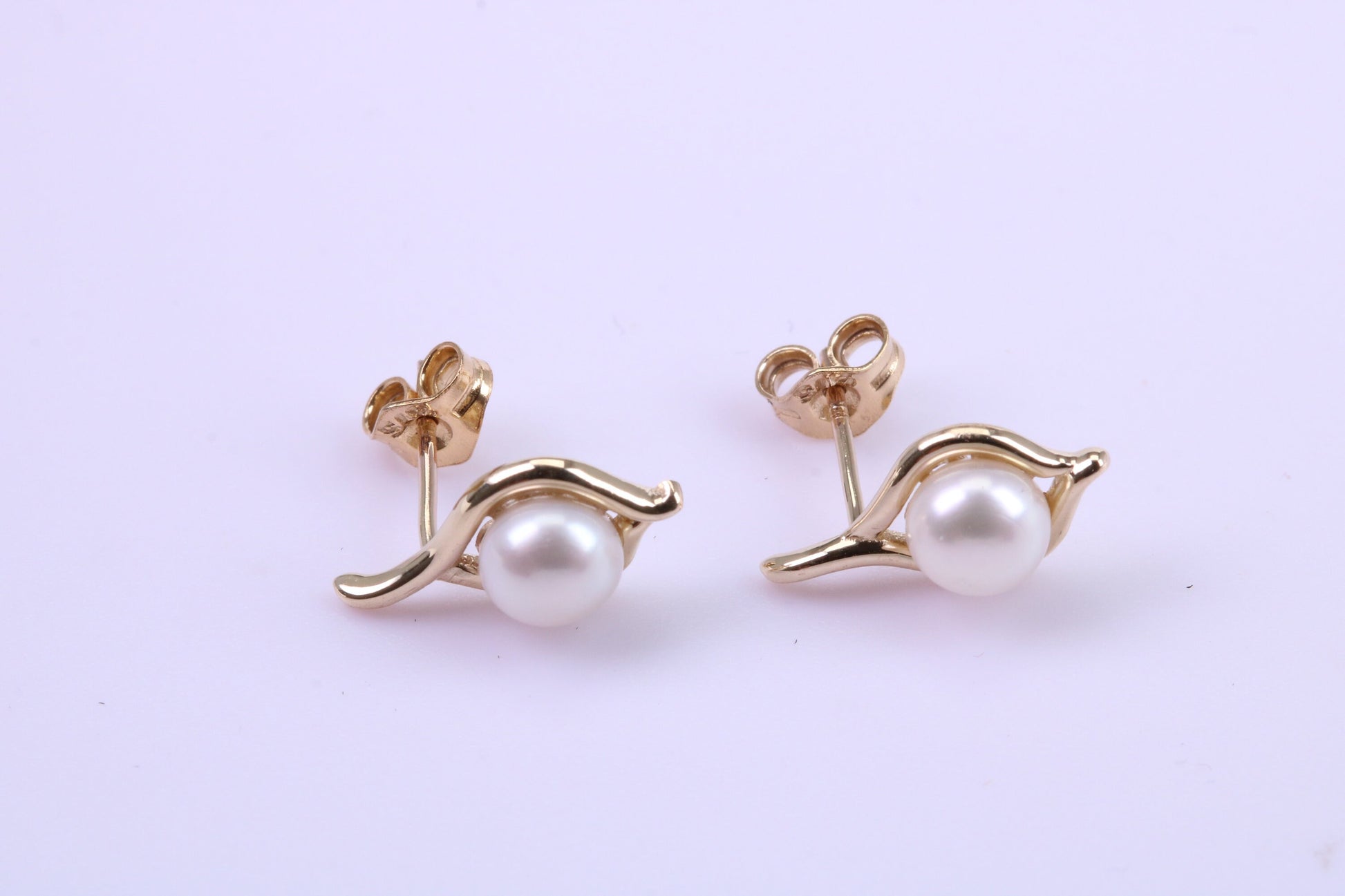 Round Natural Freshwater Pearl Stud Dropper Earrings set in Solid Yellow Gold