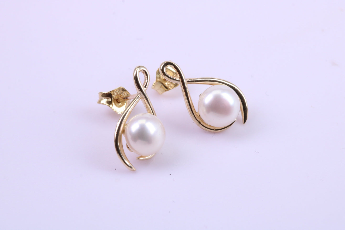 Round Natural Freshwater Pearl Stud Dropper Earrings set in Solid Yellow Gold