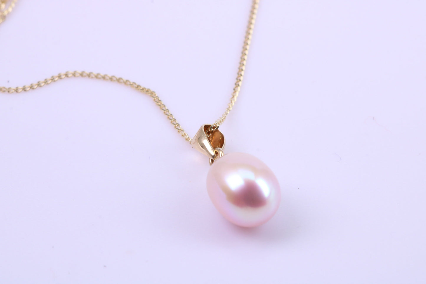 Teardrop Natural Cultured Pearl Necklace set in Solid Yellow Gold Together with 18 Inch Yellow Gold Chain