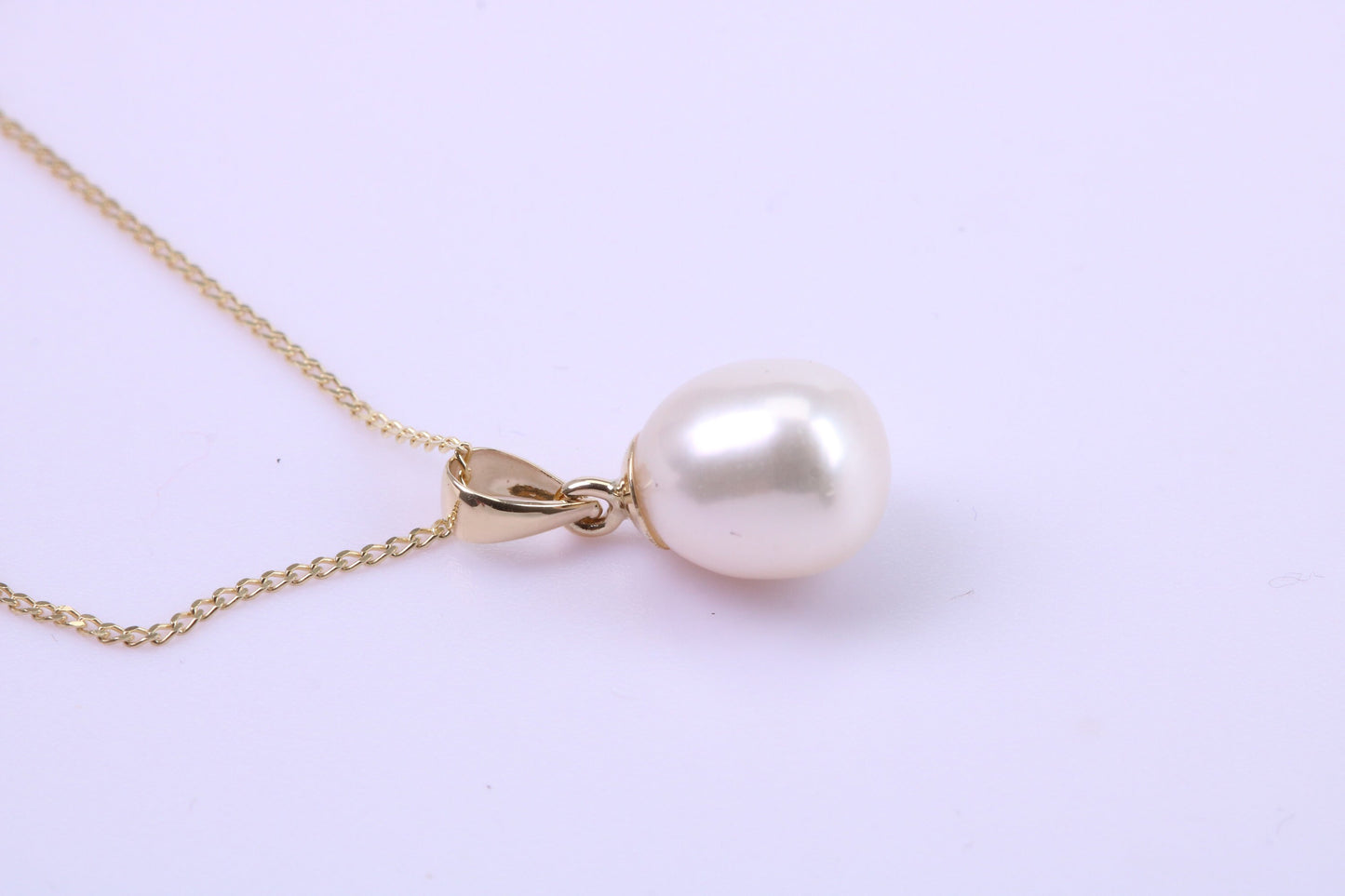 Teardrop Natural Cultured Pearl Necklace set in Solid Yellow Gold Together with 18 Inch Yellow Gold Chain