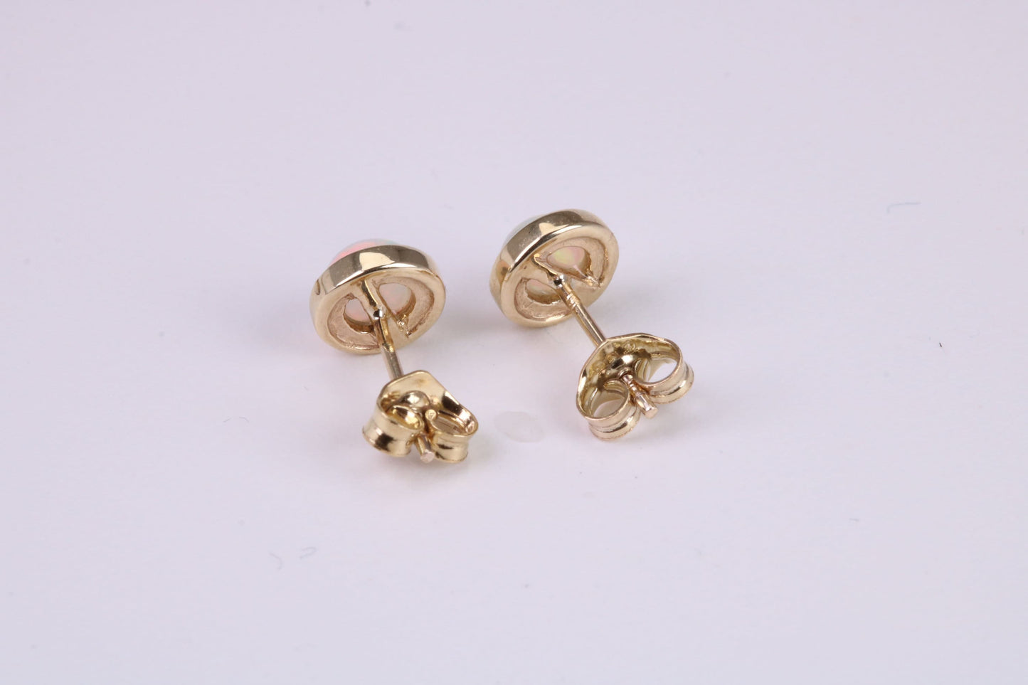 Natural Round cut Opal set Stud Earrings with Necklace, Made from Solid Yellow Gold, With 18 Inch Long Chain