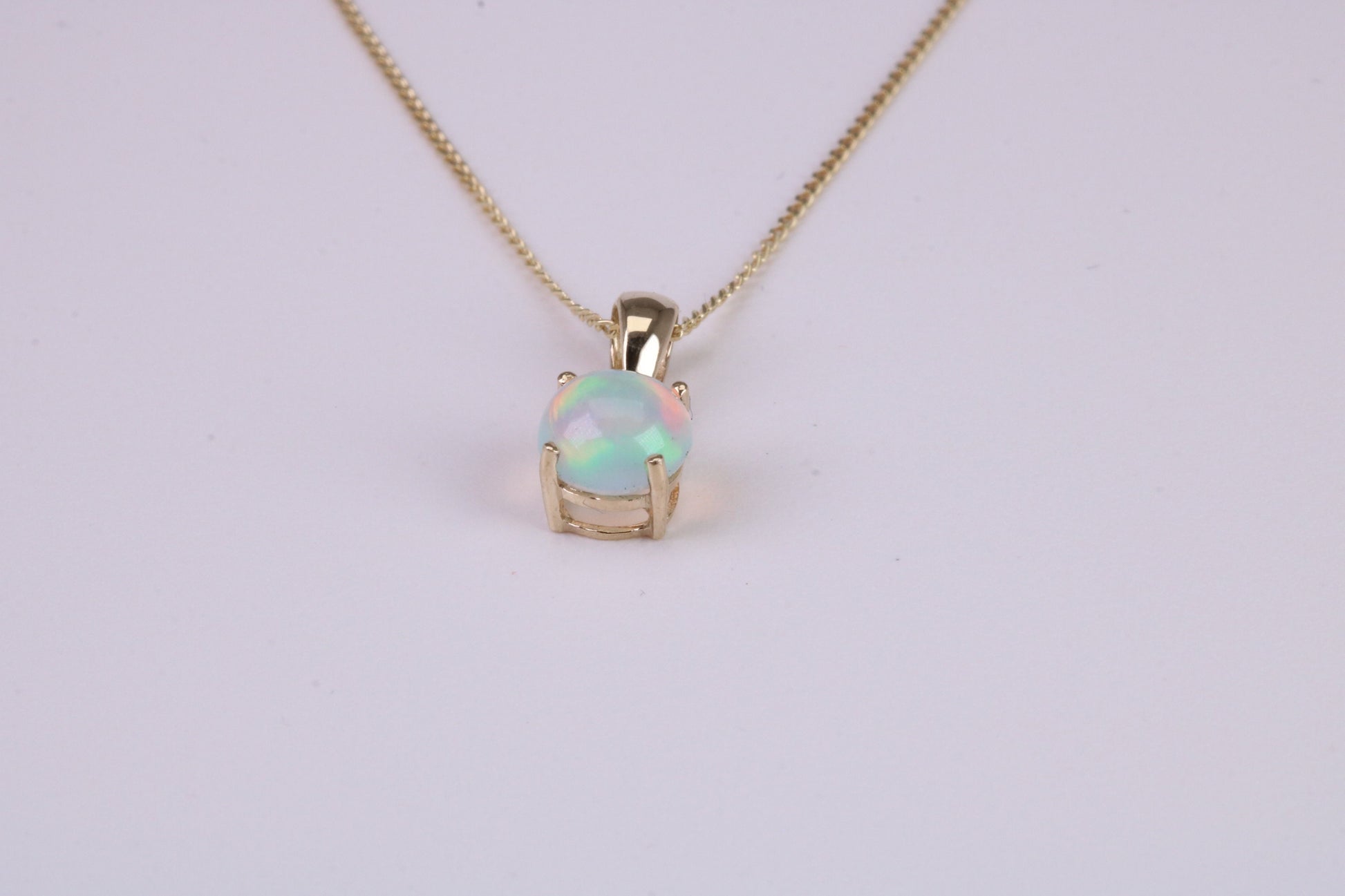 Natural Round cut Opal set Stud Earrings with Necklace, Made from Solid Yellow Gold, With 18 Inch Long Chain
