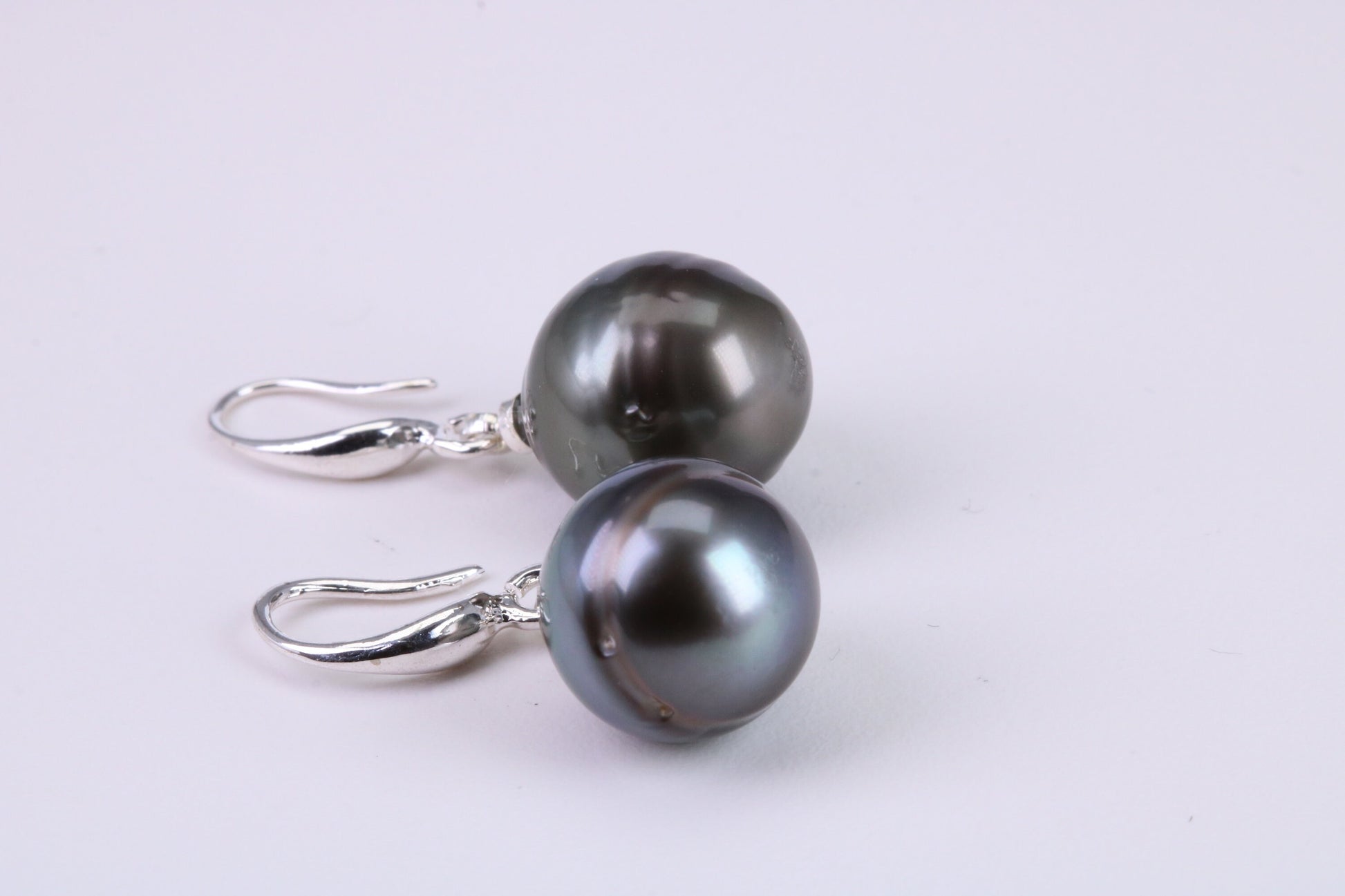 Natural Tahitian 12 mm Round Pearl Dropper Earrings set in Solid Silver