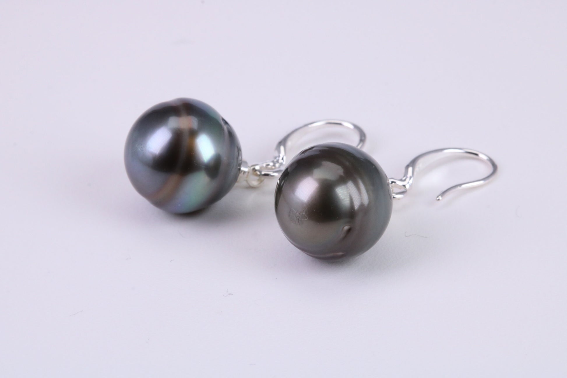 Natural Tahitian 12 mm Round Pearl Dropper Earrings set in Solid Silver
