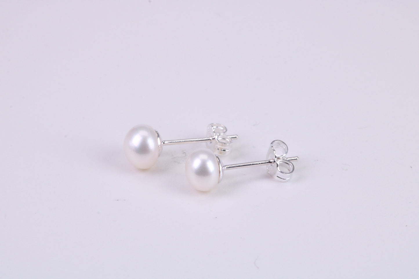 Natural 6 mm Round Pearl Stud Earrings set in Solid Silver