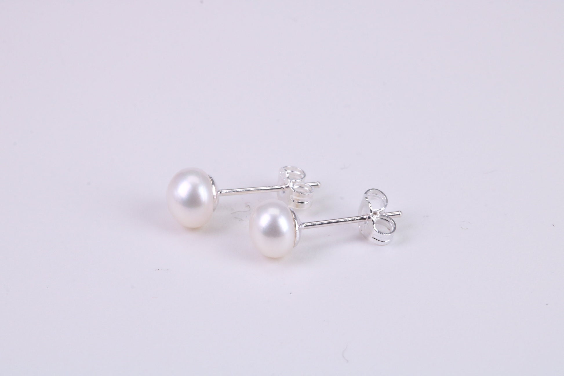 Natural 6 mm Round Pearl Stud Earrings set in Solid Silver