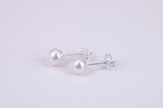 Natural 6 mm Round Pearl Stud Earrings set in Solid Silver