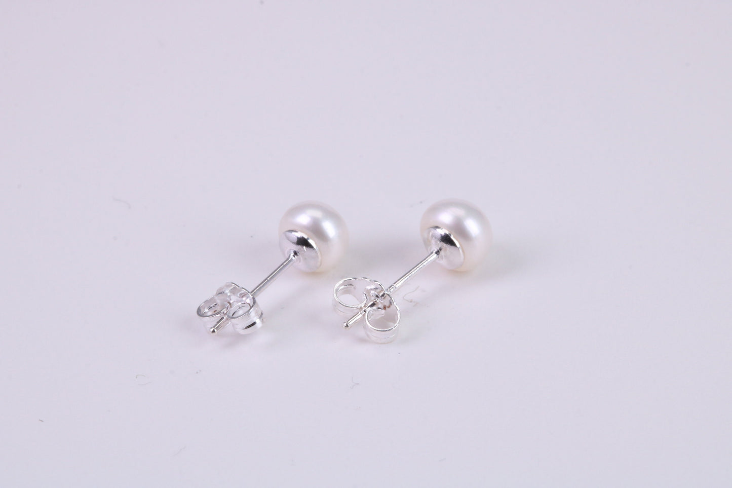 Natural 6 mm Round Pearl Stud Earrings set in Solid Silver