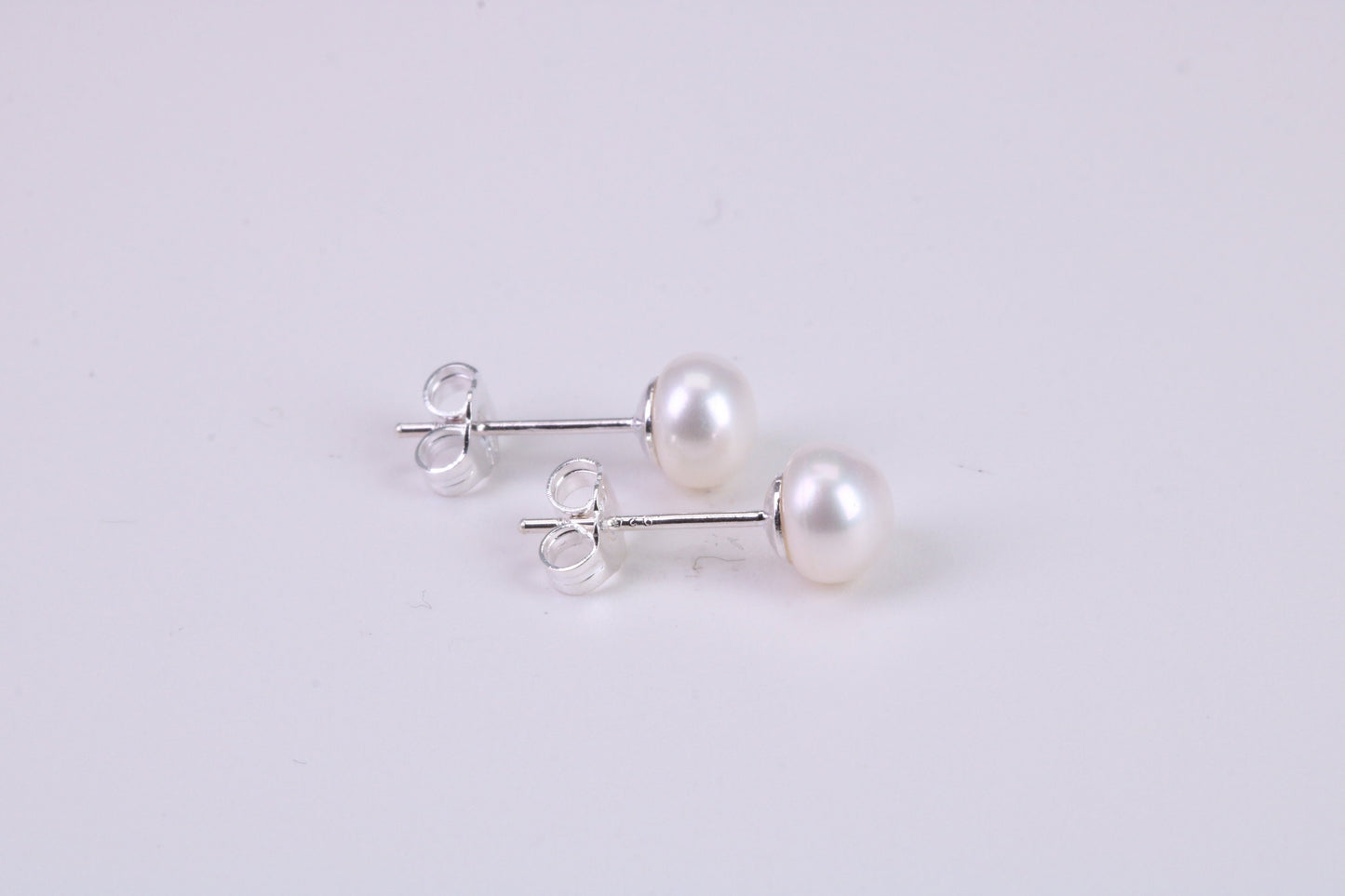 Natural 6 mm Round Pearl Stud Earrings set in Solid Silver