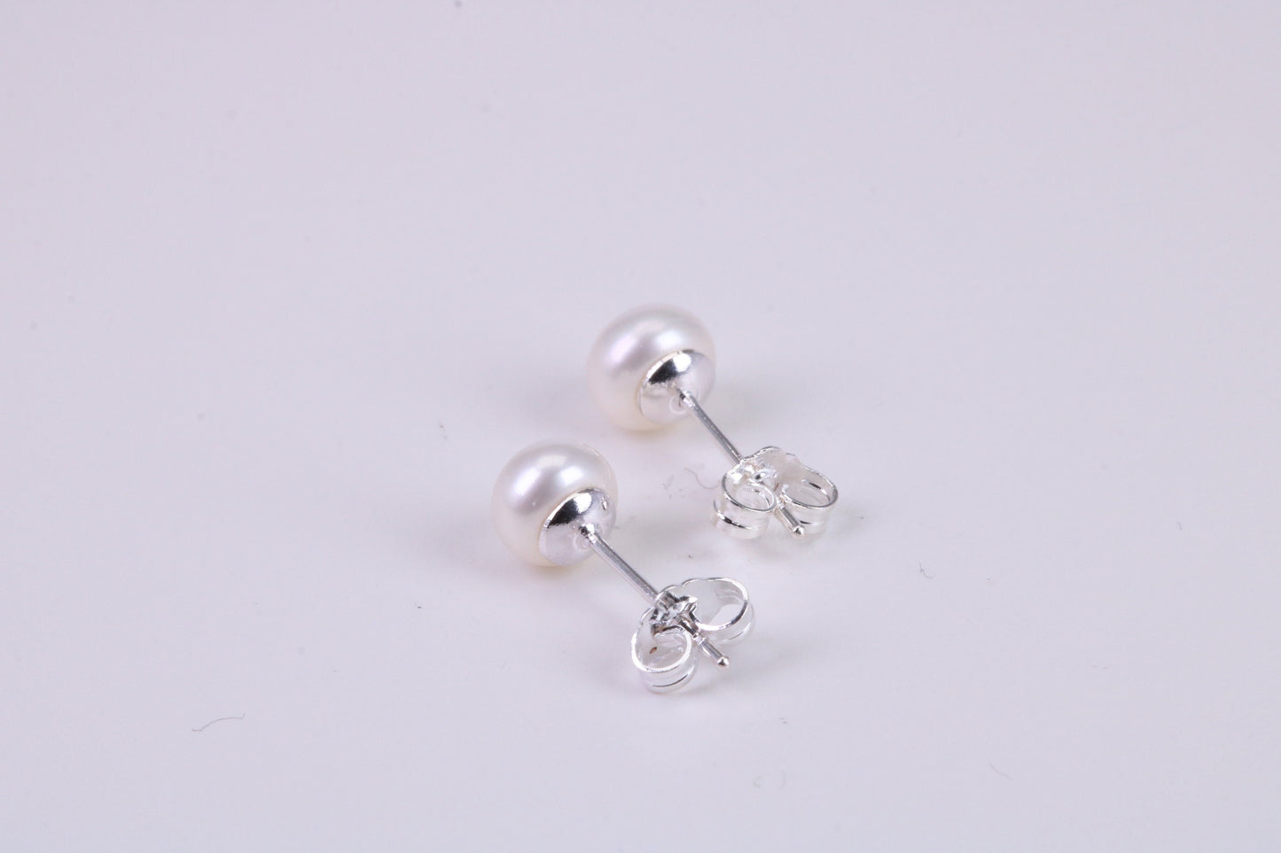 Natural 6 mm Round Pearl Stud Earrings set in Solid Silver