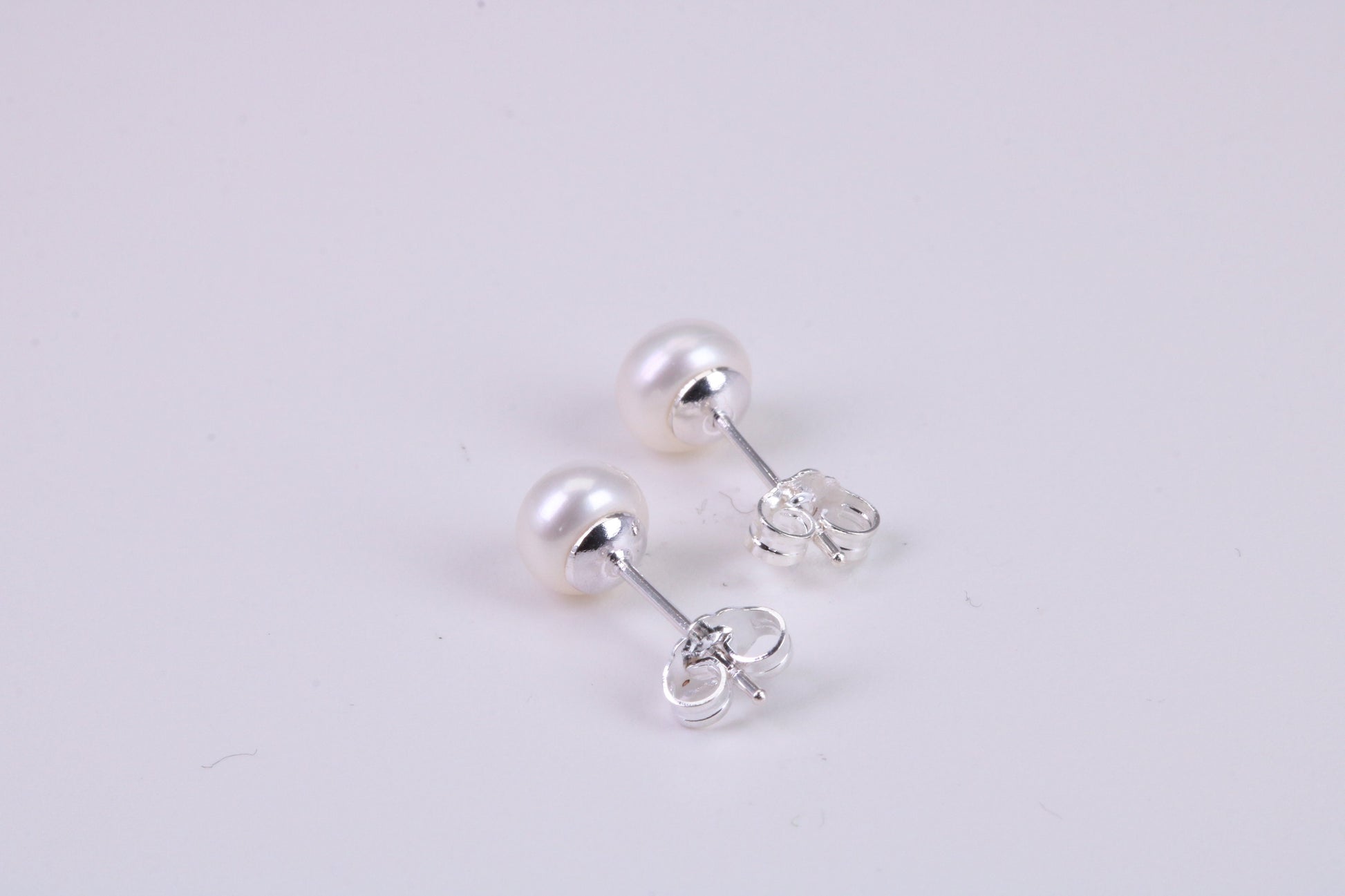 Natural 6 mm Round Pearl Stud Earrings set in Solid Silver