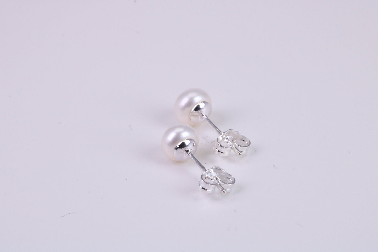 Natural 6 mm Round Pearl Stud Earrings set in Solid Silver