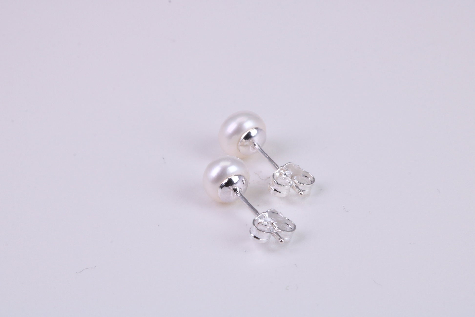 Natural 6 mm Round Pearl Stud Earrings set in Solid Silver