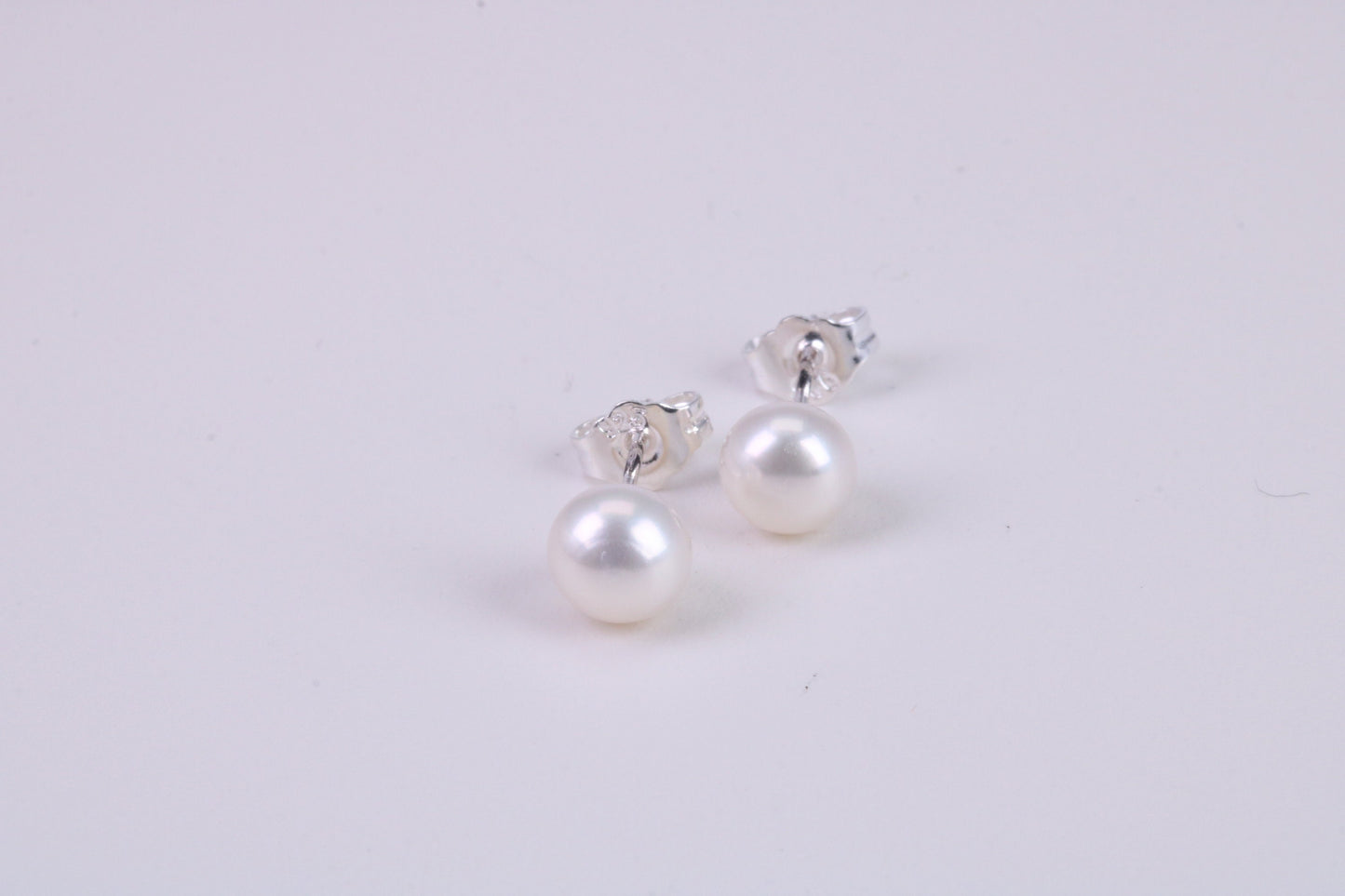 Natural 6 mm Round Pearl Stud Earrings set in Solid Silver