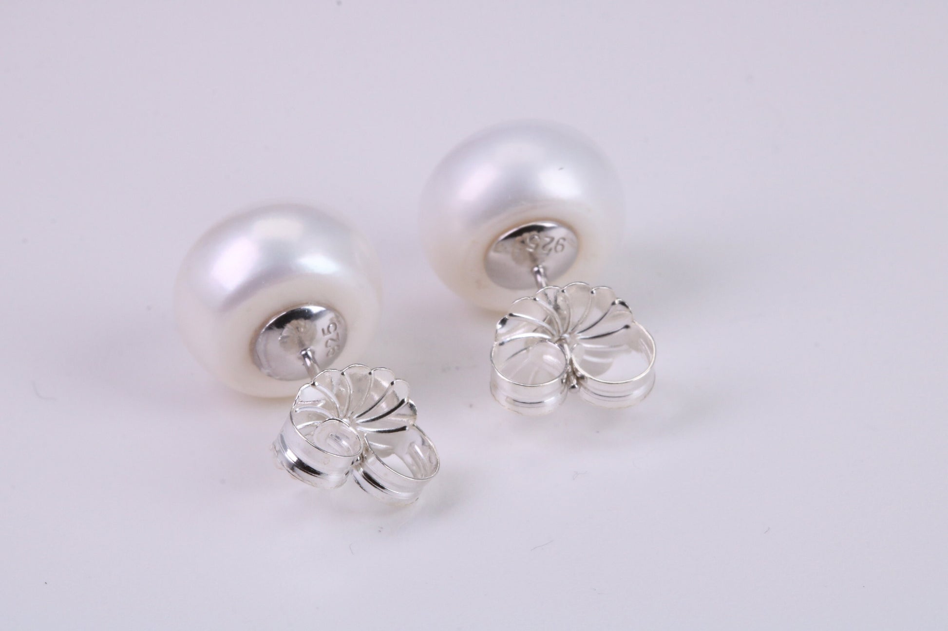 Natural 14 mm Round Pearl Stud Earrings set in Solid Silver