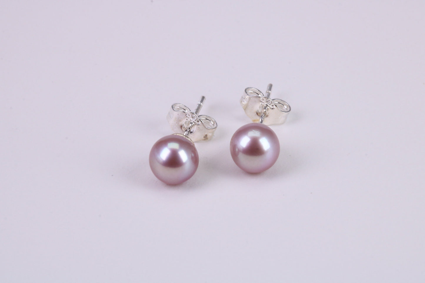 Natural 7 mm Round Purple Pink Colour Pearl Stud Earrings set in Solid Silver