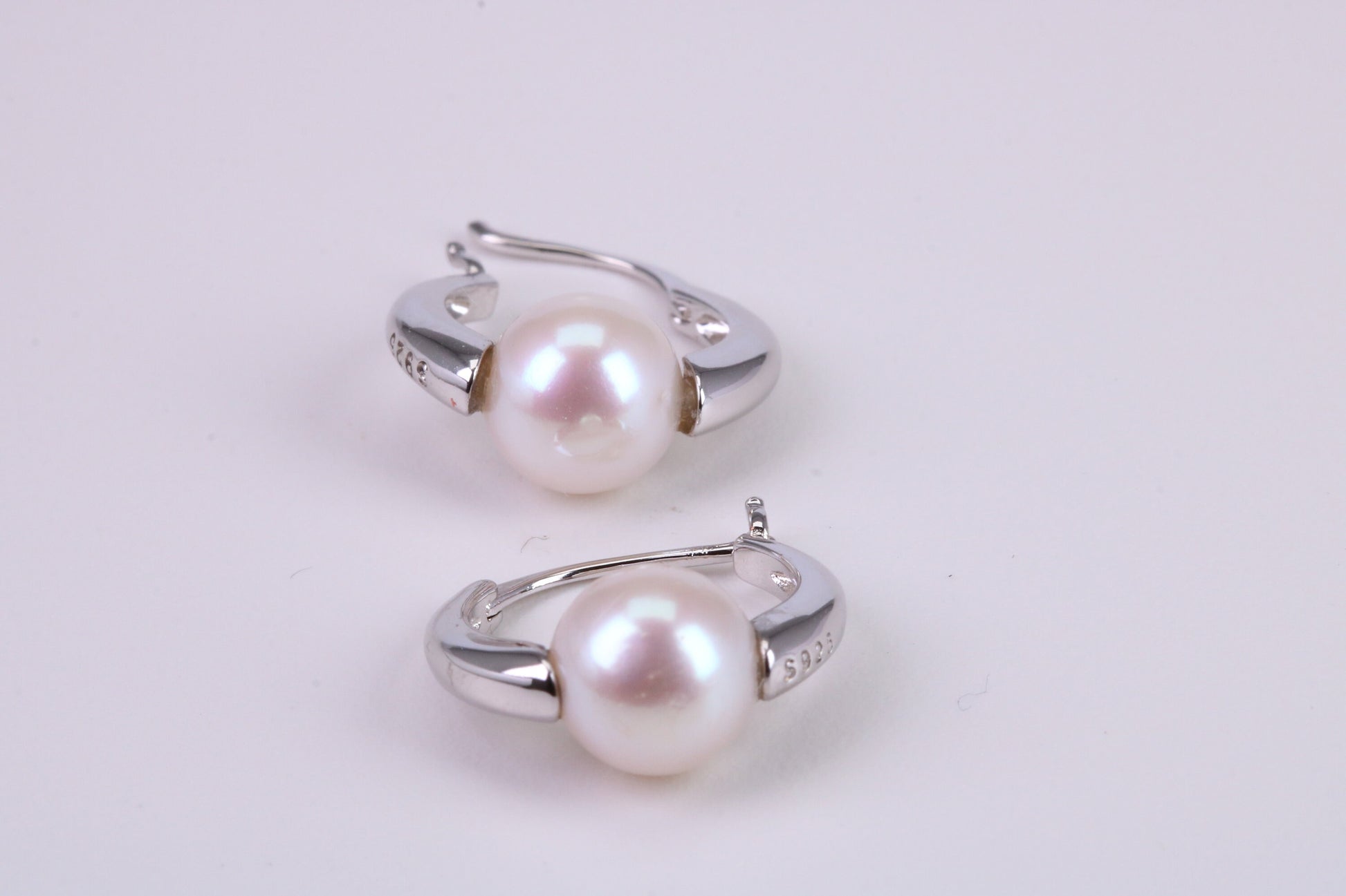 Natural 8 mm Round Pearl set Dropper Hoop Earrings set in Solid Silver