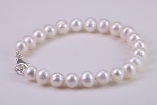 Natural 6.50 inches Long Pearl Bracelet, made from Sterling Silver