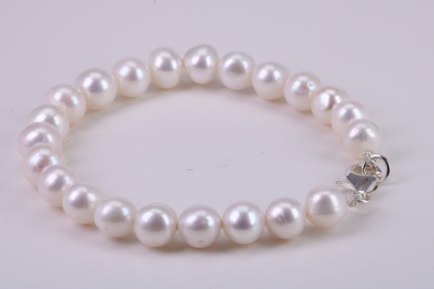 Natural 6.50 inches Long Pearl Bracelet, made from Sterling Silver