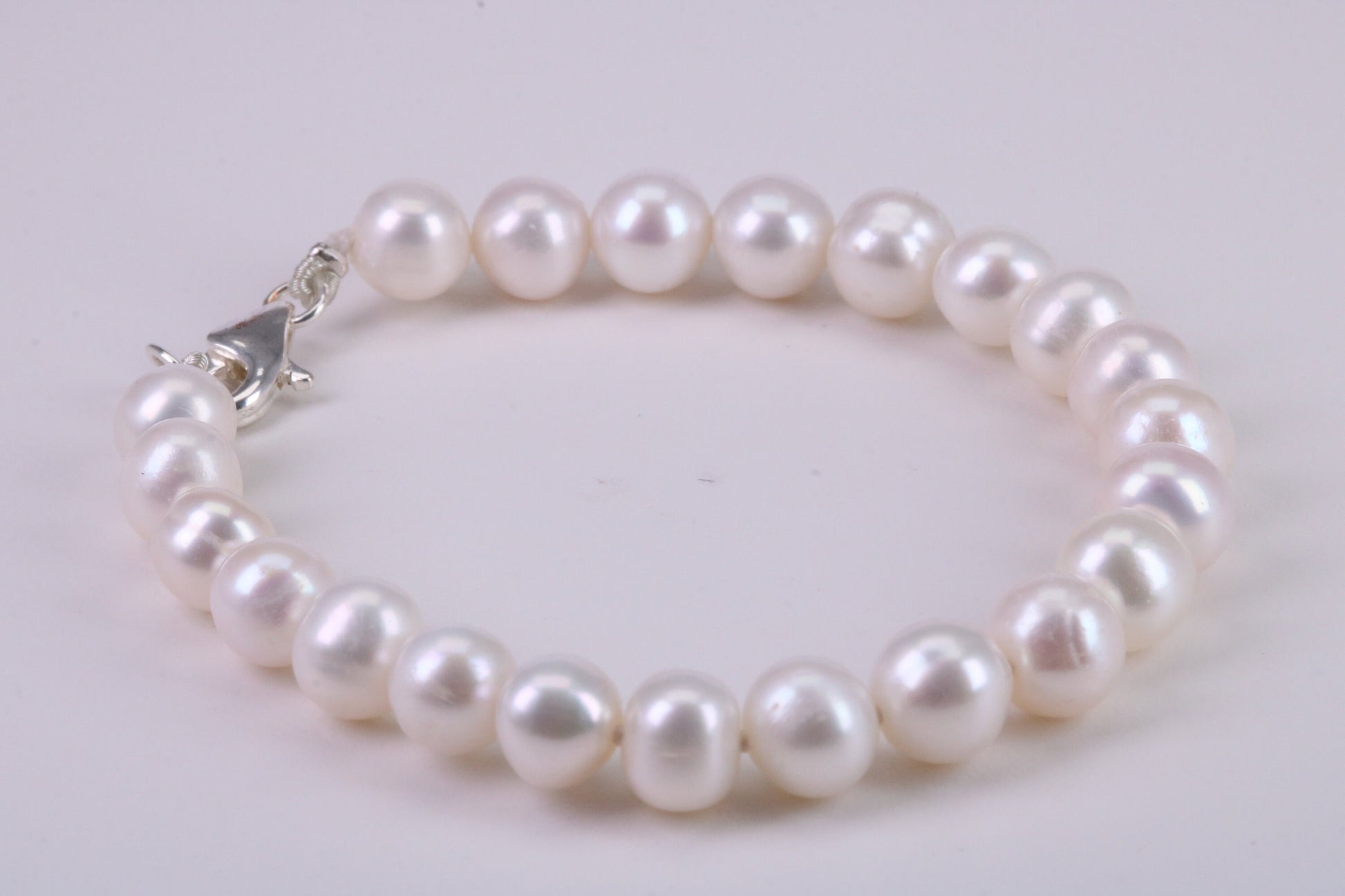 Natural 6.50 inches Long Pearl Bracelet, made from Sterling Silver