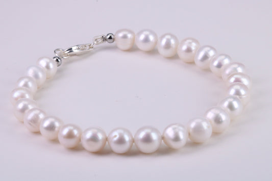 Natural 7 inches Long Pearl Bracelet, made from Sterling Silver