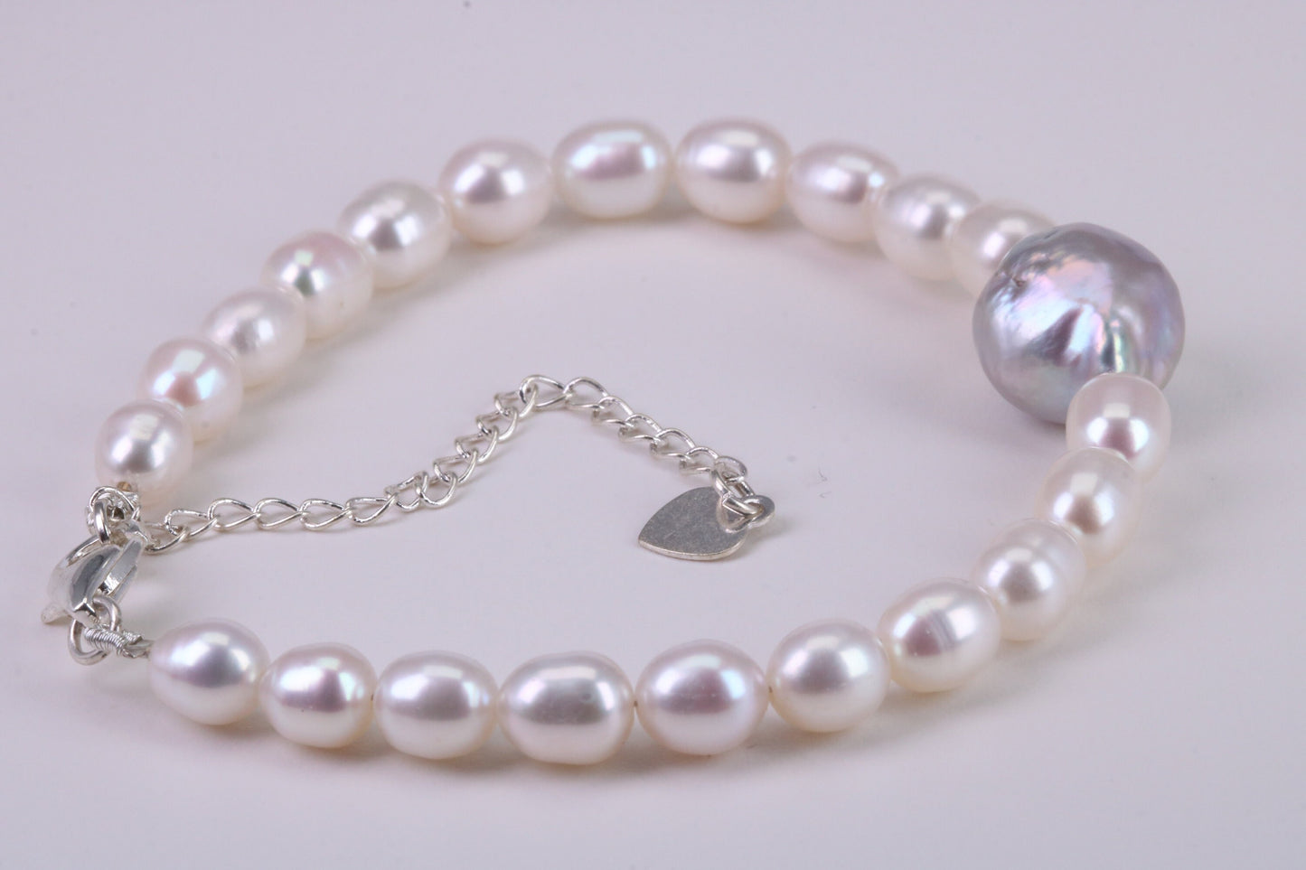 Natural Oval Shaped Pearl Bracelet, made from Sterling Silver with length Adjustable Chain