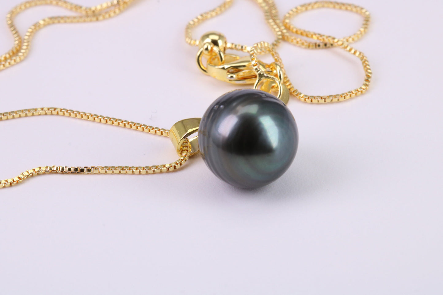 Natural 13 mm Round Tahitian Pearl Necklace set in Solid Silver and Yellow Gold Plated