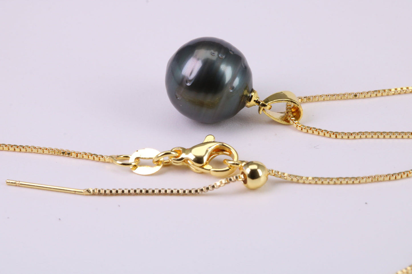 Natural 13 mm Round Tahitian Pearl Necklace set in Solid Silver and Yellow Gold Plated