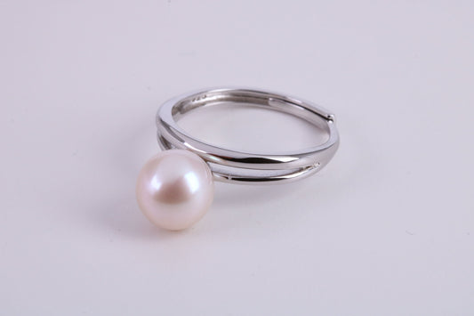 Natural 9 mm Round Pearl set Ring set in Solid Silver