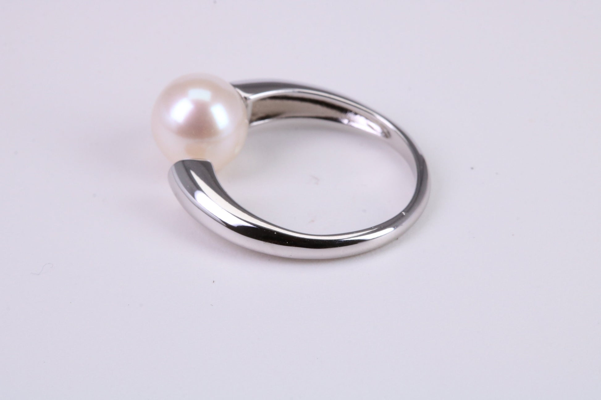 Natural 9 mm Round Pearl set Open Ended Ring set in Solid Silver