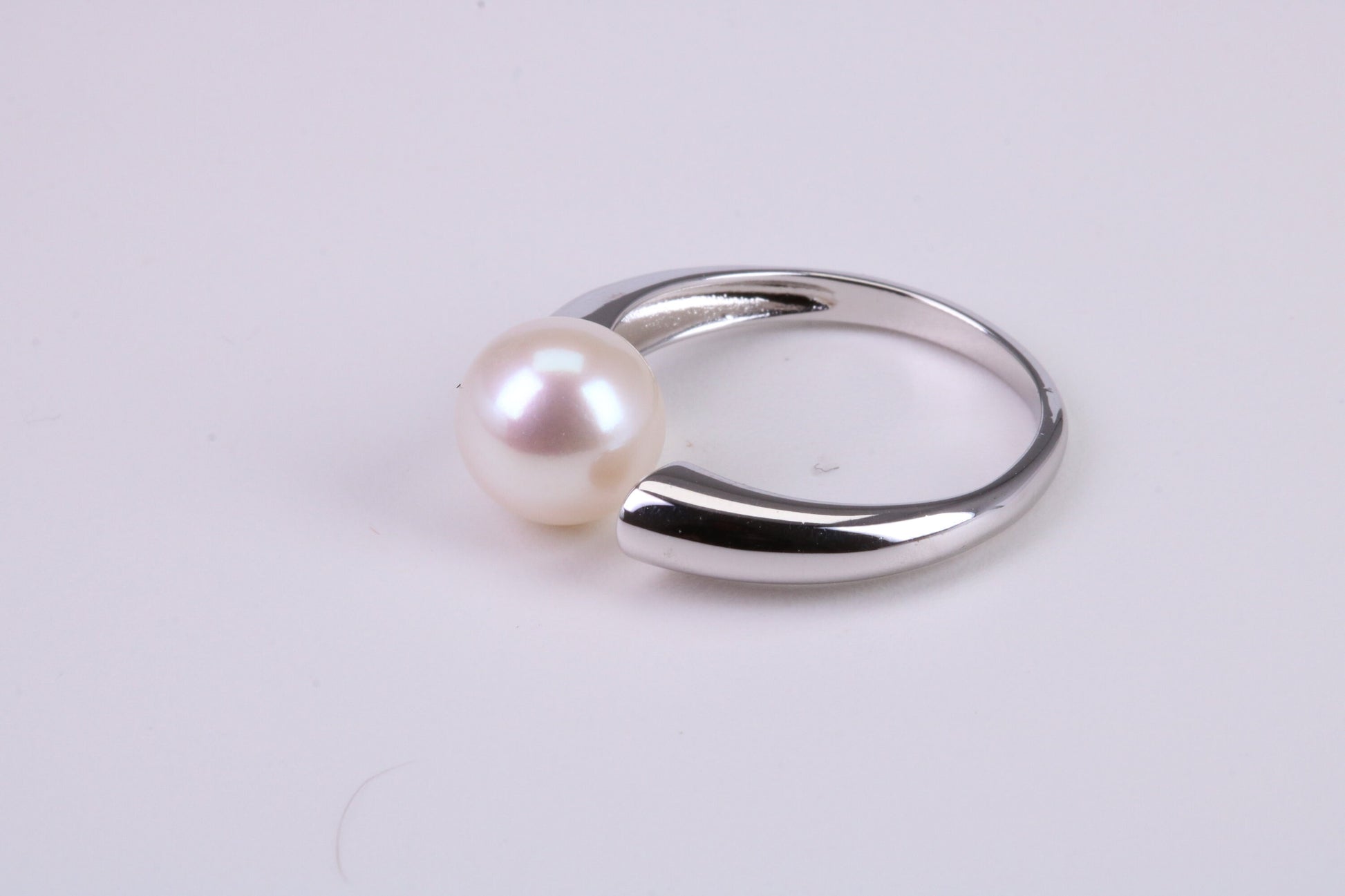 Natural 9 mm Round Pearl set Open Ended Ring set in Solid Silver