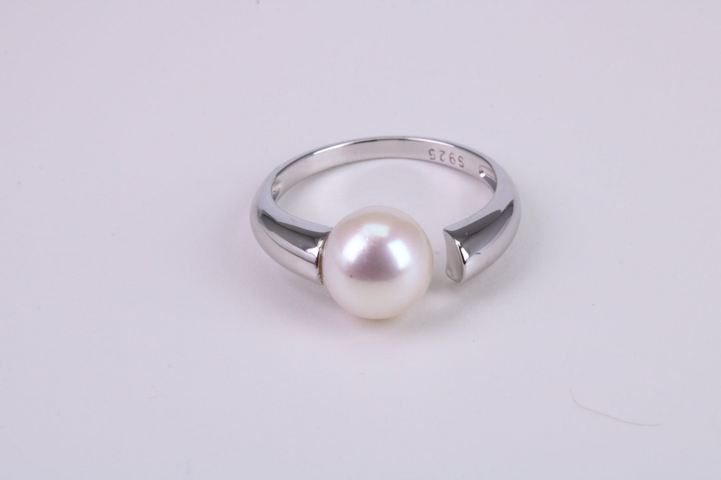 Natural 9 mm Round Pearl set Open Ended Ring set in Solid Silver