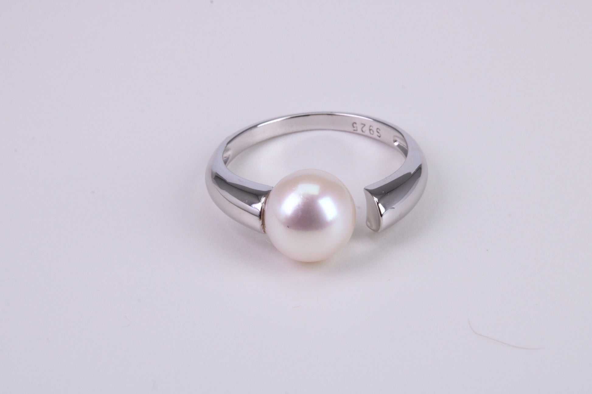 Natural 9 mm Round Pearl set Open Ended Ring set in Solid Silver