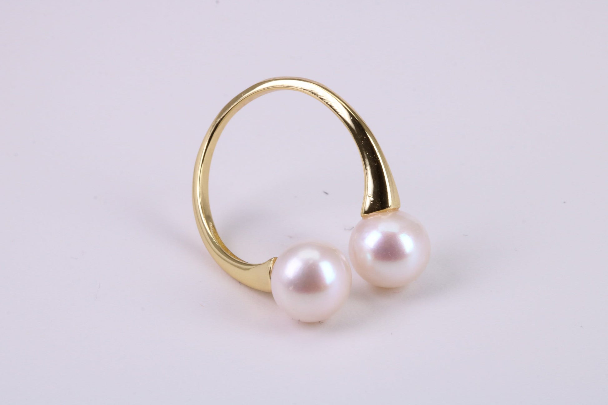 Natural 8 mm Round Double Pearl set Open Ended Ring set in Solid Silver and 18ct Yellow Gold Plated