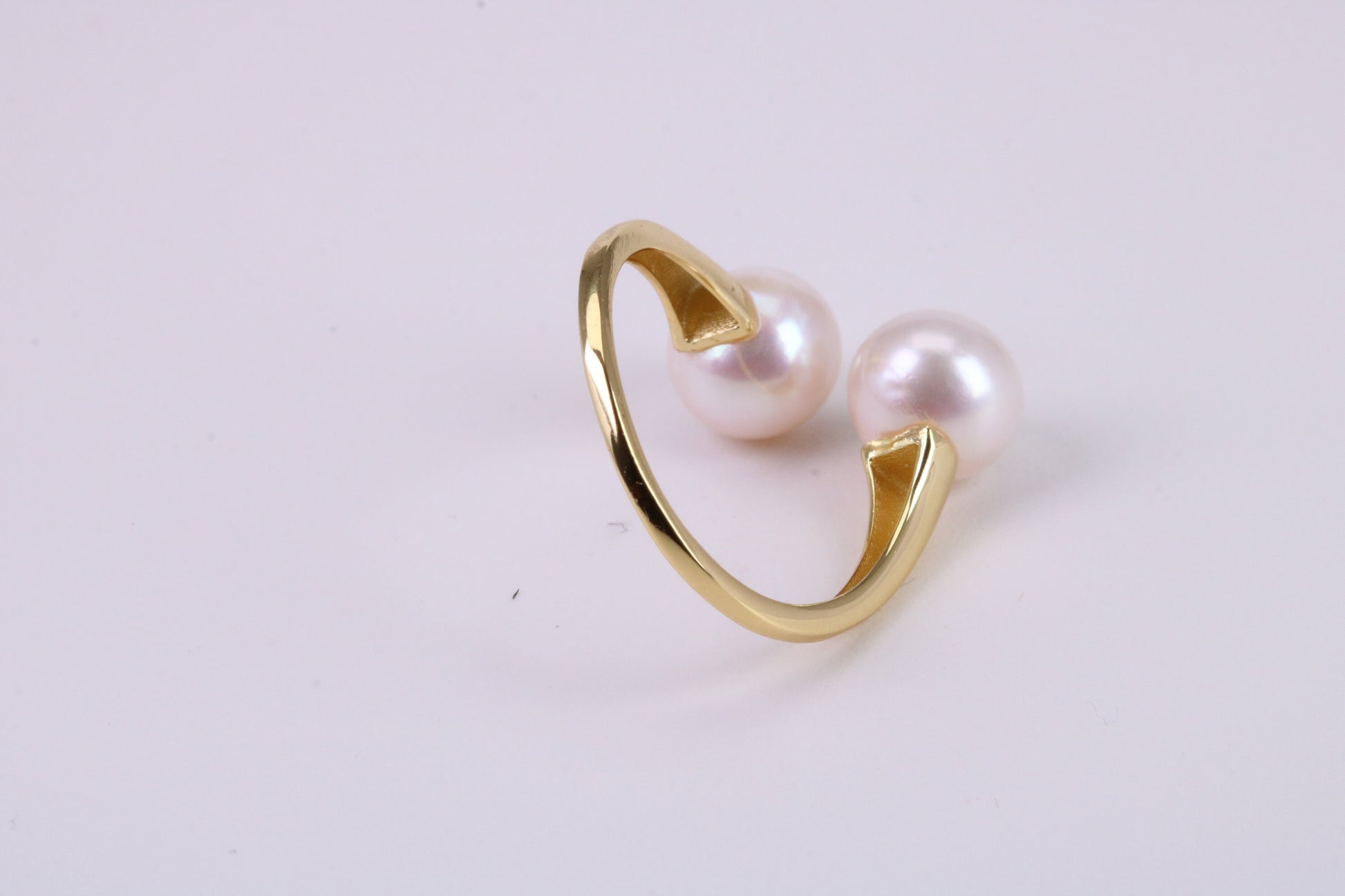 Natural 8 mm Round Double Pearl set Open Ended Ring set in Solid Silver and 18ct Yellow Gold Plated