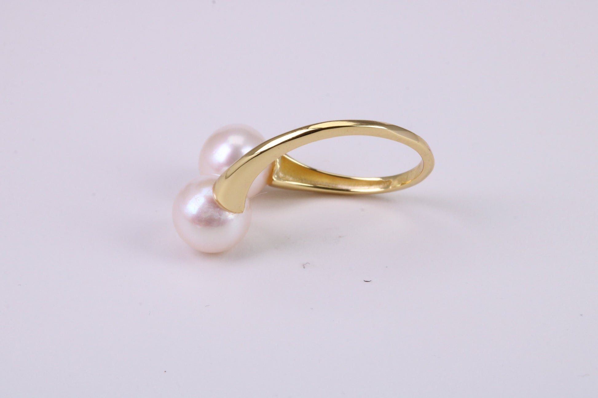 Natural 8 mm Round Double Pearl set Open Ended Ring set in Solid Silver and 18ct Yellow Gold Plated